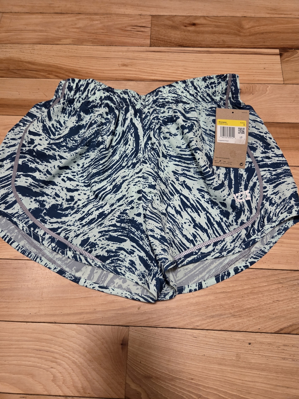 Nike Women's Aqua and Navy Swirl Running Shorts